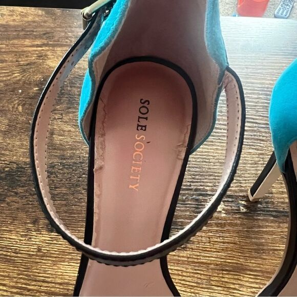 Sole Society Sheila Teal Animal Patterned Ankle Strap Stiletto Heels - Picture 14 of 16